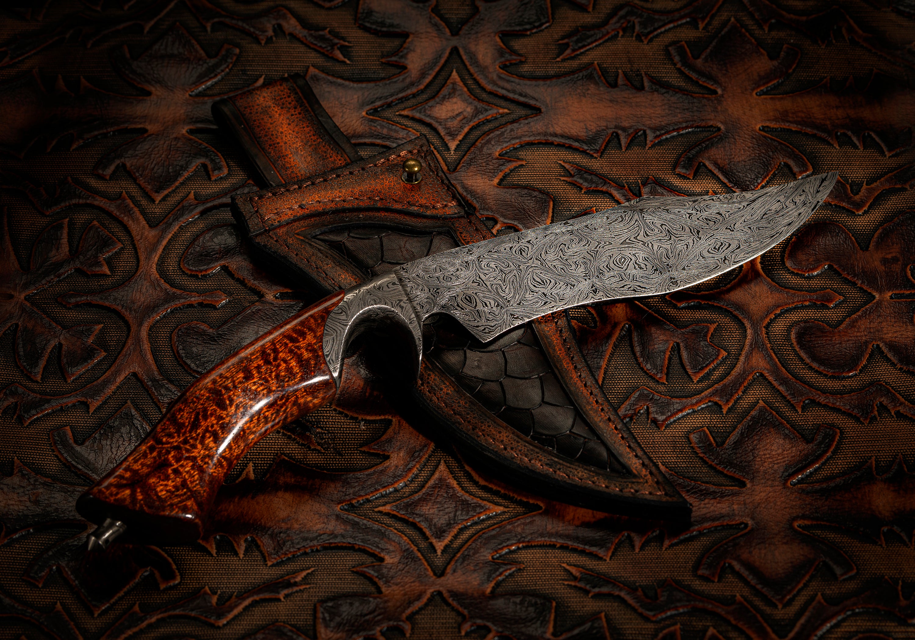 Mosaic Damascus Drop Point Knife