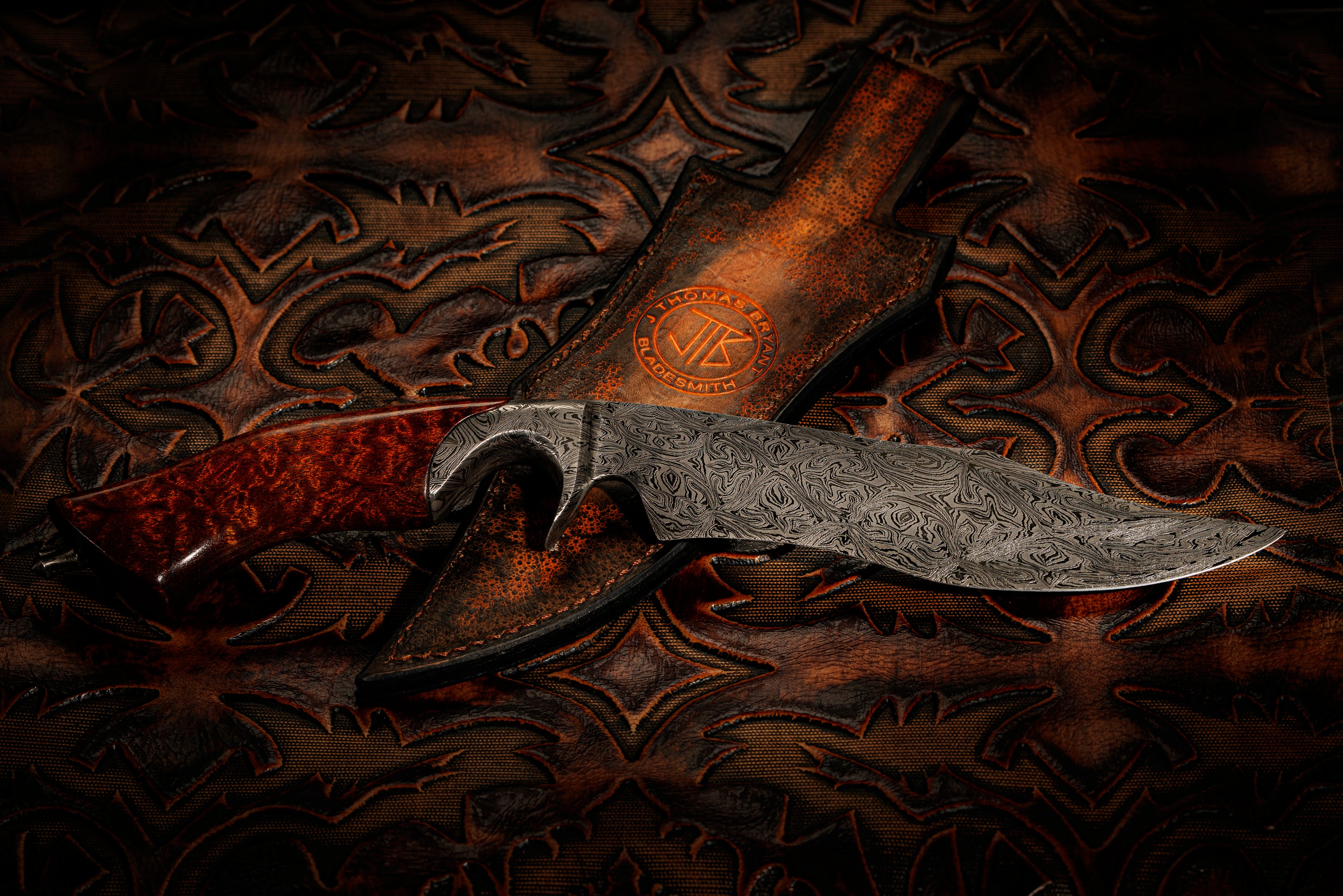 Mosaic Damascus Drop Point Knife
